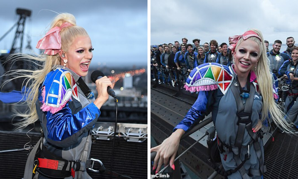 DAILY MAIL “Drag queen Courtney Act has a milestone moment as she performs on top of the Sydney Harbour Bridge… after being announced as host of Mardi Gras parade”